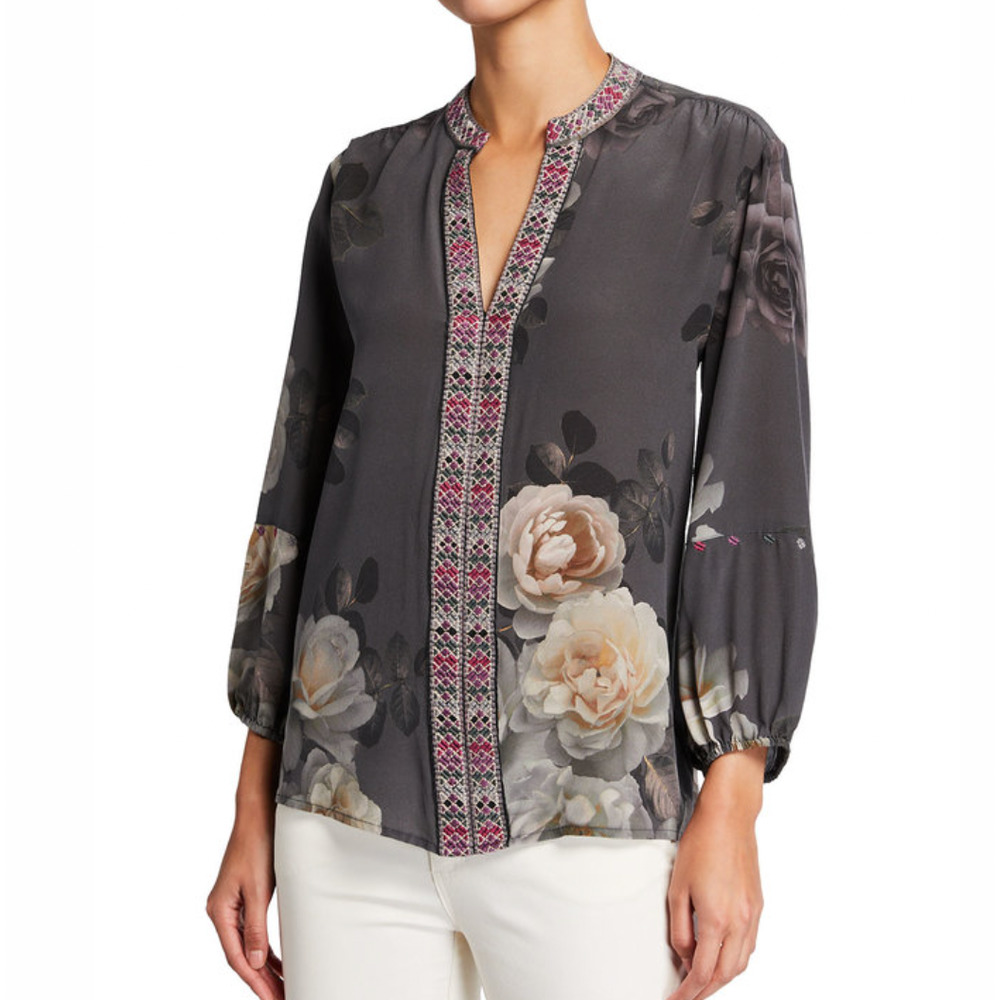 JOHNNY WAS 100% Silk Paris Effortless Blouse sz XS